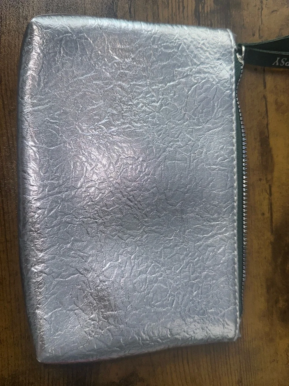 Metallic Silver Zip Pouch